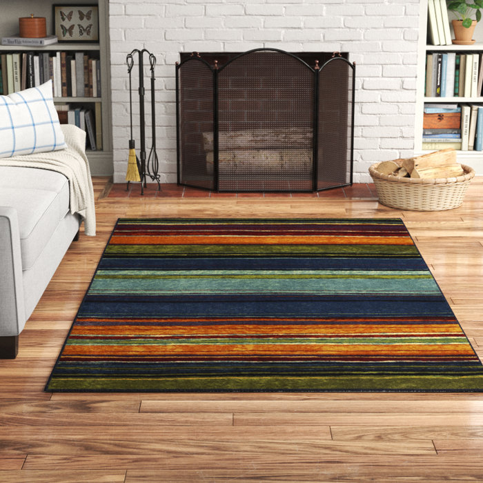 Highland Dunes Farranshane Striped Tufted Blue/Orange/Green Area Rug